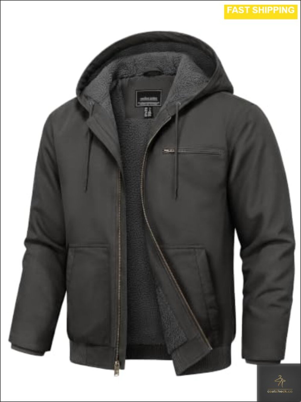 Men's Hooded Duck Canvas Sherpa Lined Work Jacket Winter Coat